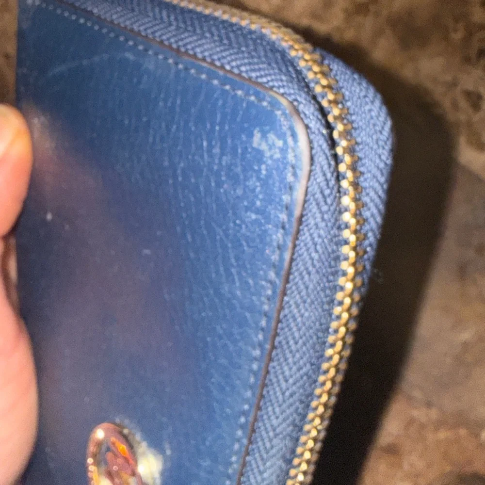 Michael Kors Dark Blue Pebbled Leather Zip Wallet with Gold MK Emblem